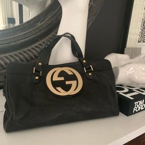 Gucci giant logo black leather Doctor Bag